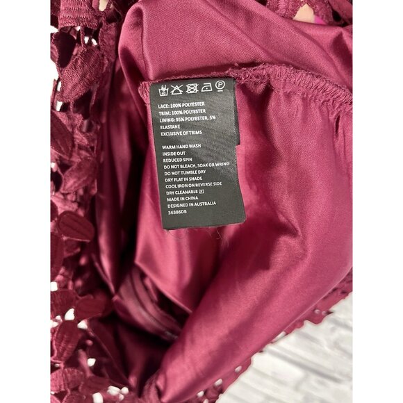 BARDOT Women's Wine Lace Halter Neck Bodycon Gemma Midi Dress US 6 - Picture 6 of 7